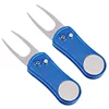 Metal Foldable Golf Divot Tool with Pop-up Button & Magnetic Ball Marker (Multi-Colors/Shape)