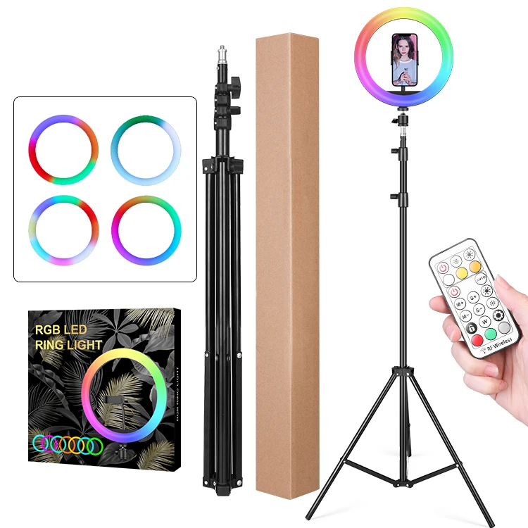 

Kinscoter Full Color 10 Inch Rgb Ring Lamp Rgb Light With 210cm Tripod Stand And Remote Control