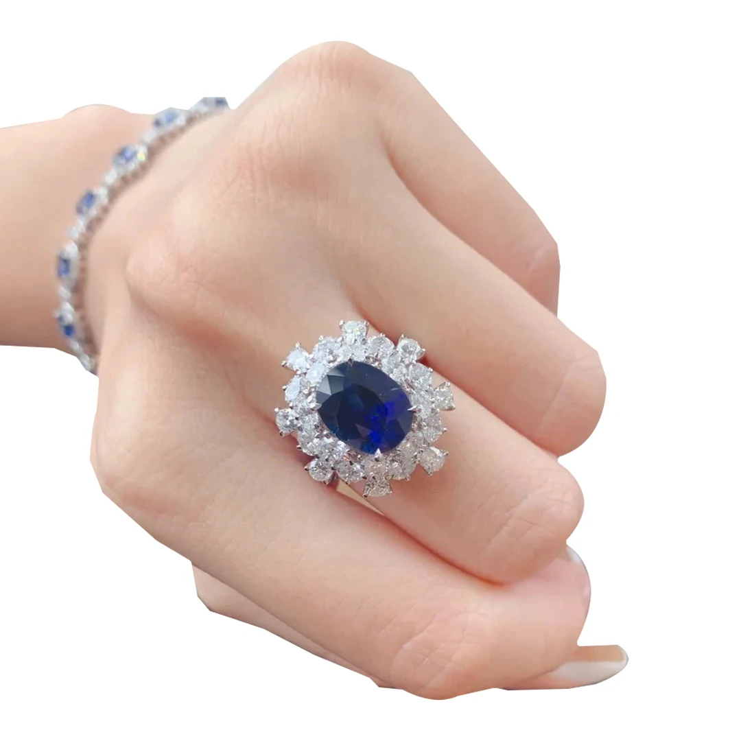 

Hot selling latest color treasure ins high-end sapphire ring women's open full diamond cubic ring