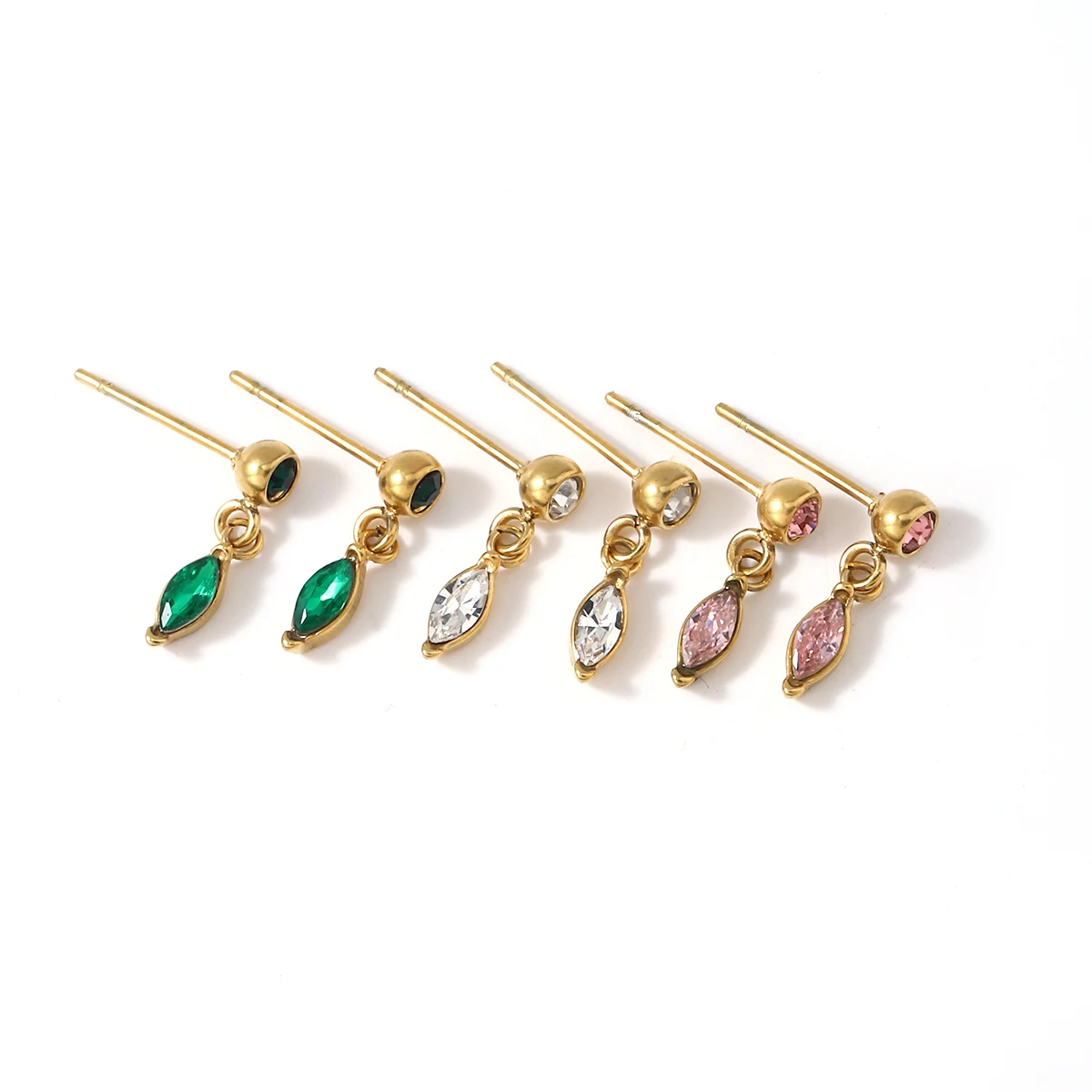 

Ruigang RGE2522 Stainless Steel Emerald Green Zirconia Earring Classic Jewelry Bezel Tear Drop Crystal Sapphire Drop Earring