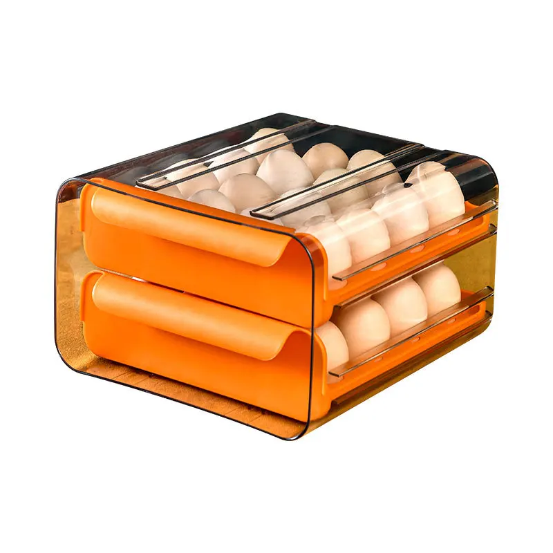 

JX- Household Egg Fresh Storage Box with Handles 2-Layer Chicken Egg Storage Container Drawer type Egg Holder with 32 grids, Customized color acceptable