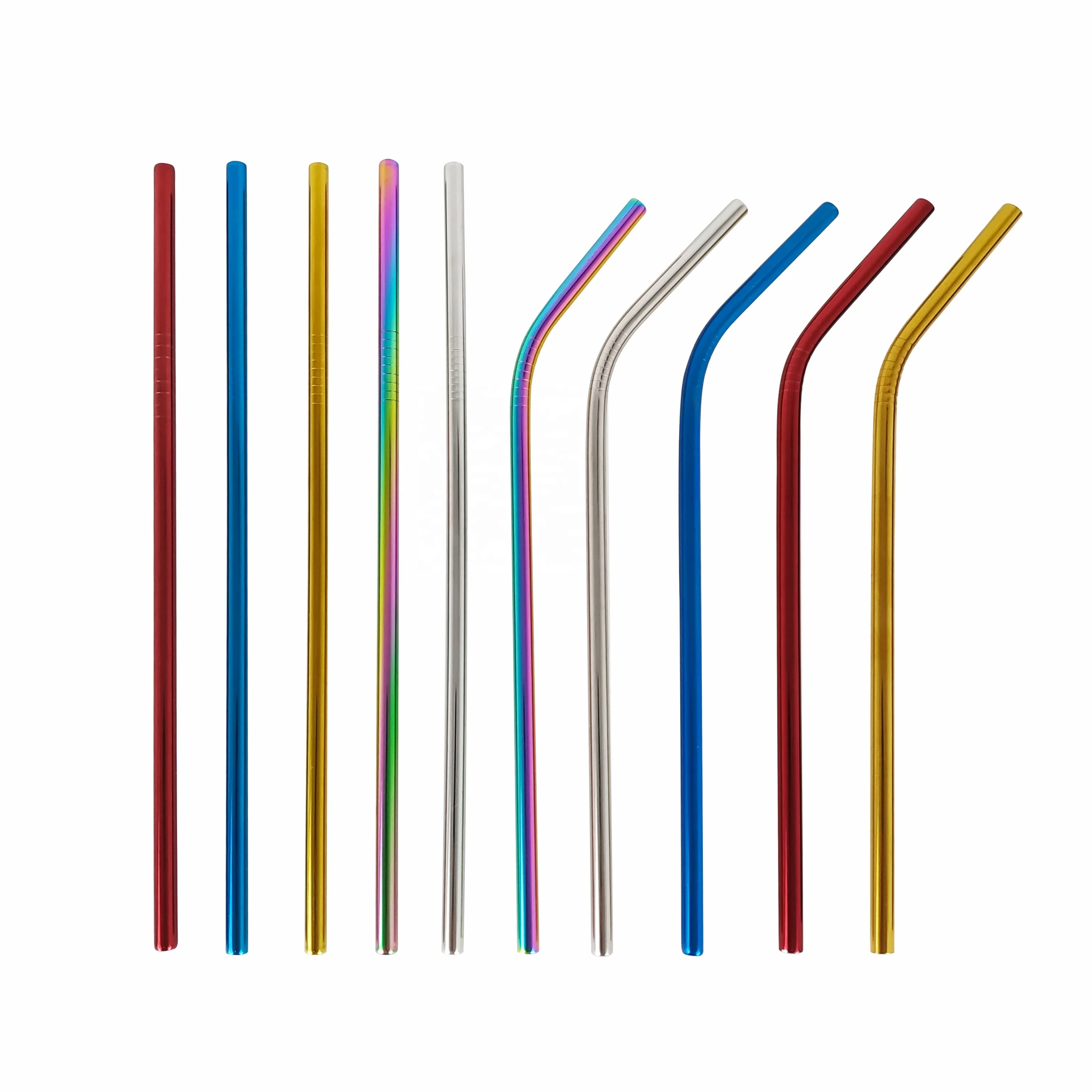 

Reusable 304 stainless steel straws set metal straight bend straw colorful drinking straw with brush