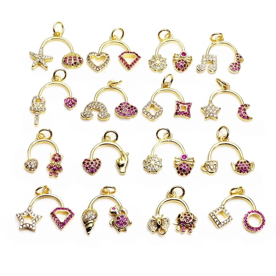 

CZ8341 New Dainty Mini Small Double Clear CZ Diamond Star Heart Charms,Tiny Pink Zircon Cubic Zirconia Cross Charms Pendant