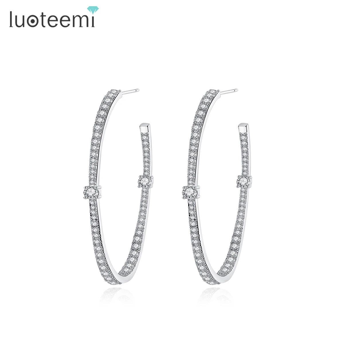 LUOTEEMI Tiny CZ Big Hoop Fashion Women Cubic Zirconia Earrings Party Gifts Luxury Jewelry Earings