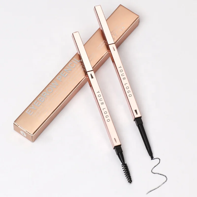 

Wholesale Make Your Own Logo Waterproof Vegan Eyebrow Pencil Gold with Brush Double Ended Creamy Micro Fine Eye Brow Pencil