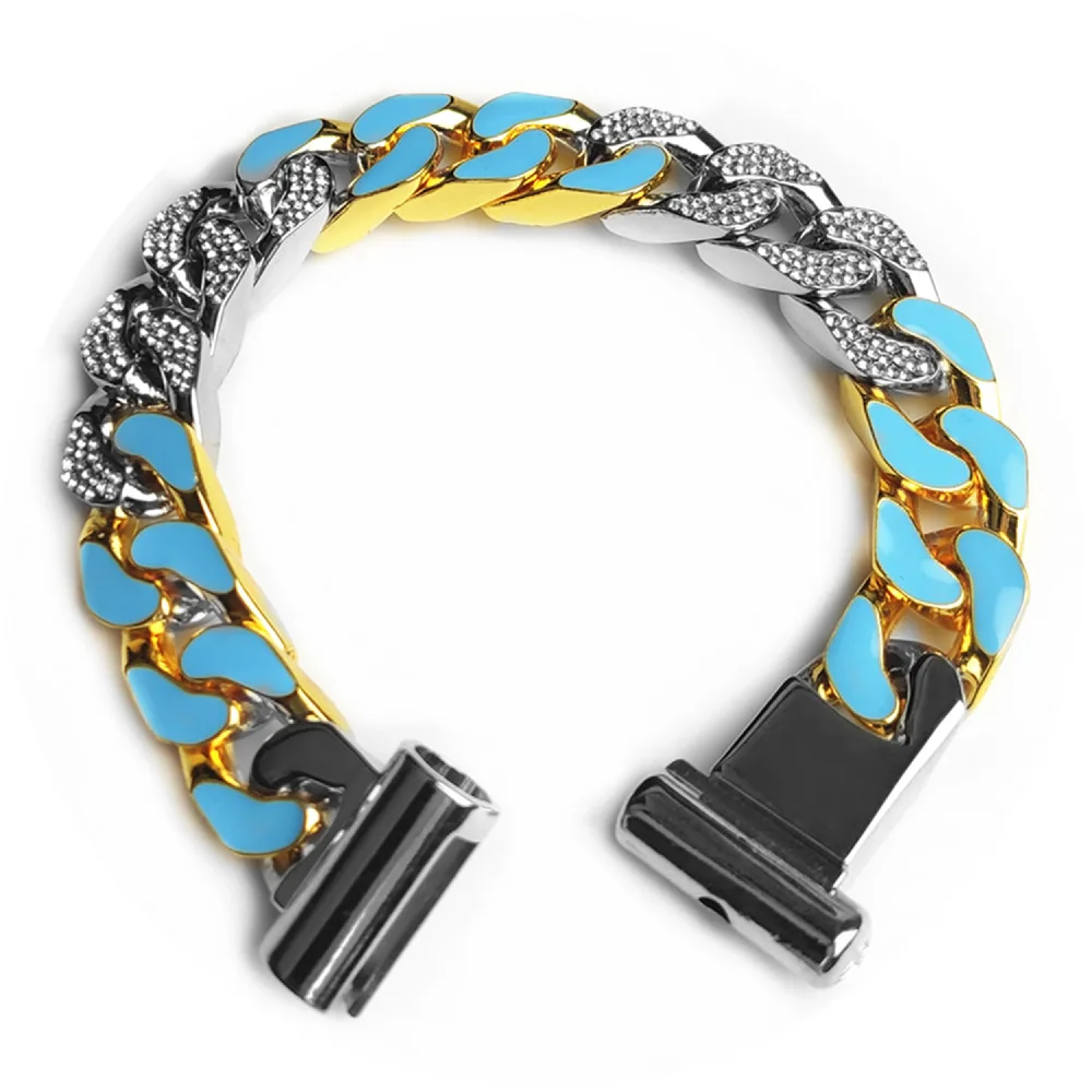 

20mm Rhinestone Zinc Alloy 18k Cuban Link Chain Chain Bracelet Wholesale Bracelet For Man Hip Hop Jewelry