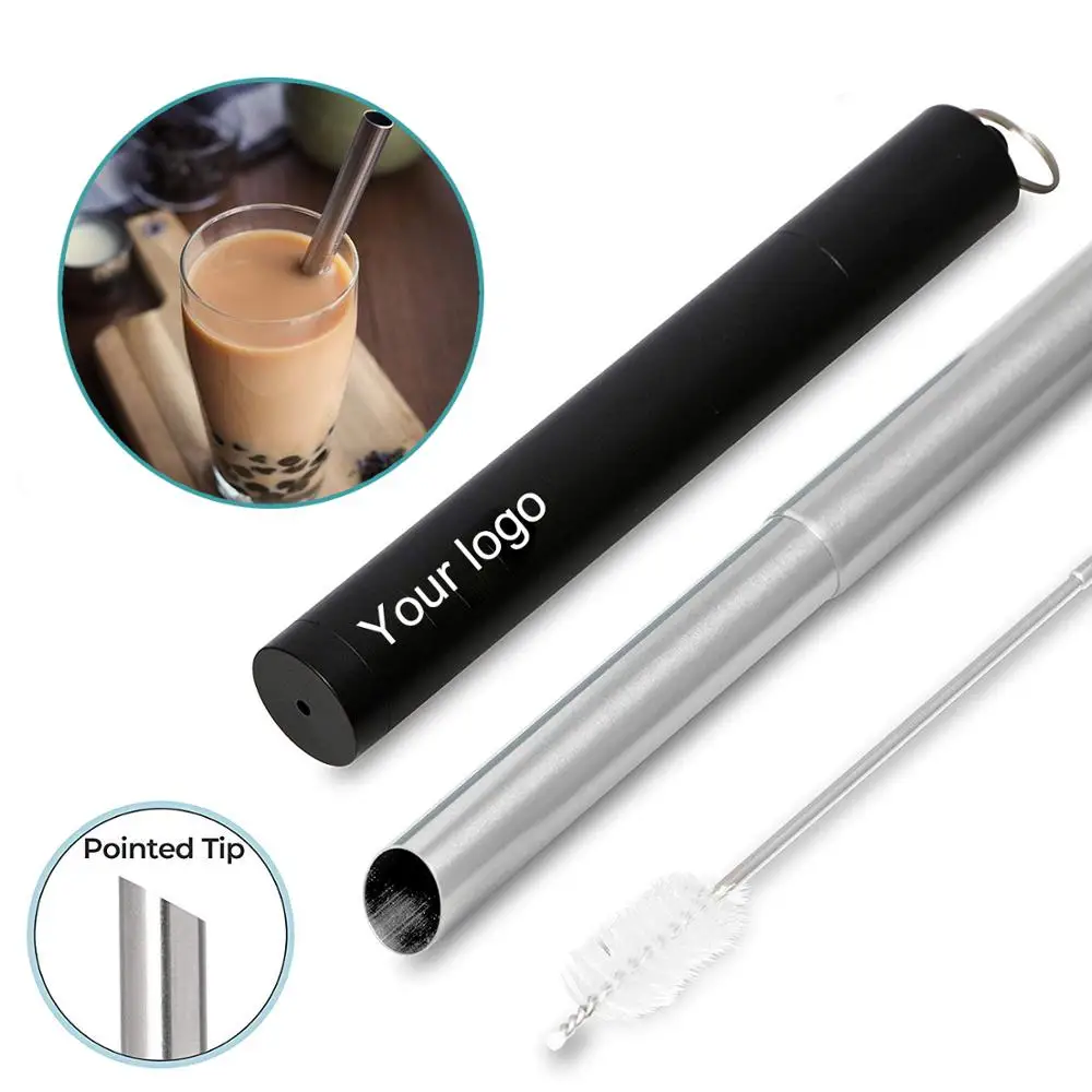 

Jumbo stainless steel Portable Collapsible Reusable Boba Straw With Pointed Tip