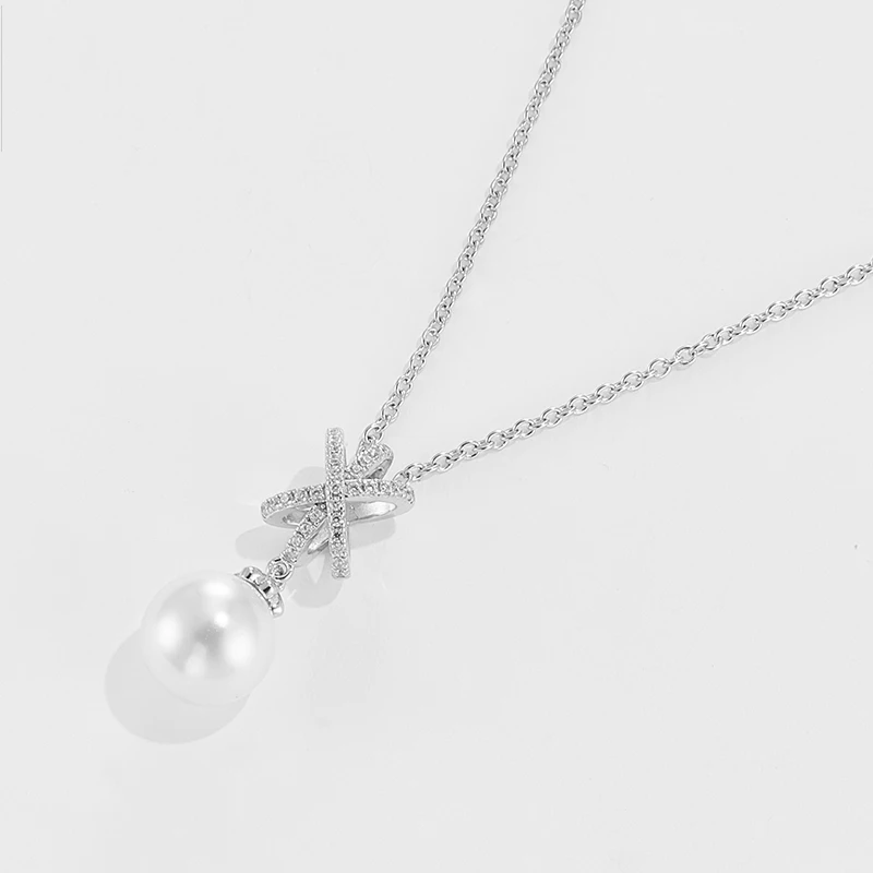 

New Fine Jewelry 925 Sterling Silver Real Freshwater Pearl Necklace Women Pendant Necklaces, Rhodium with white pearl
