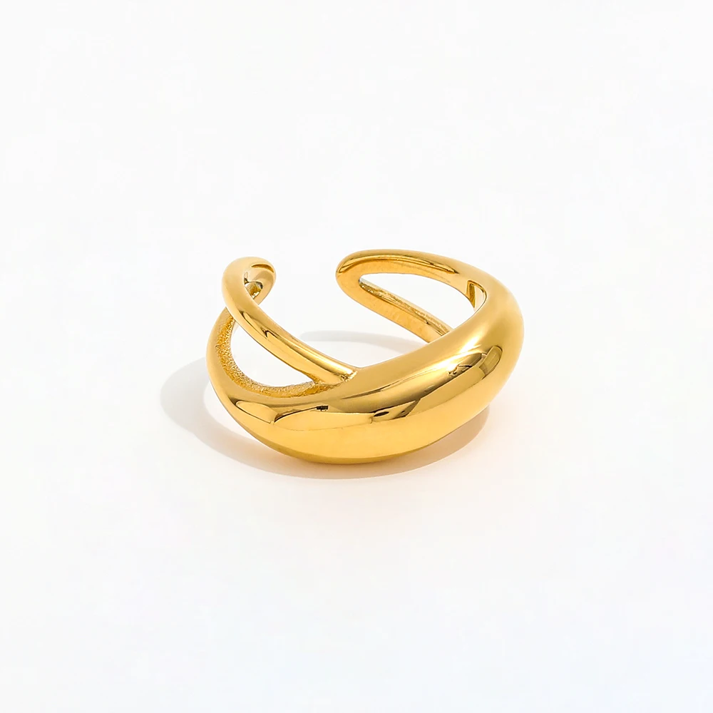 Joolim Jewelry 18K Gold Plated Waterproof Tarnish Free  Stainless Steel Chunky Double-layer Cross Dome Rings for Women