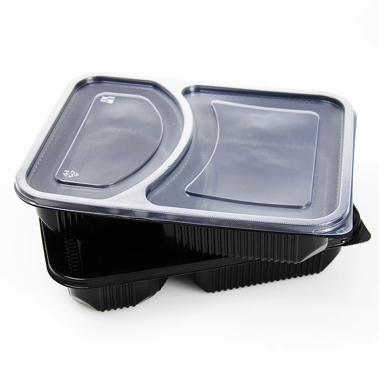 

Pp Microwavable Disposable 3 Compartment Takeaway Packaging Plastic Bento Lunch Boxes, Black white clear