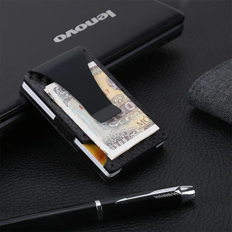 

Amazon Hot Carbon Fiber RFID Blocking Credit Card Holder, Non-scan Minimalist Slim Metal Men Card Wallet with Money Clip
