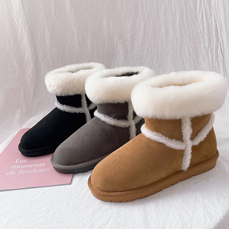 

Women Girl's boots for winter customize your own logo outdoor long fur leather snow boots for woman
