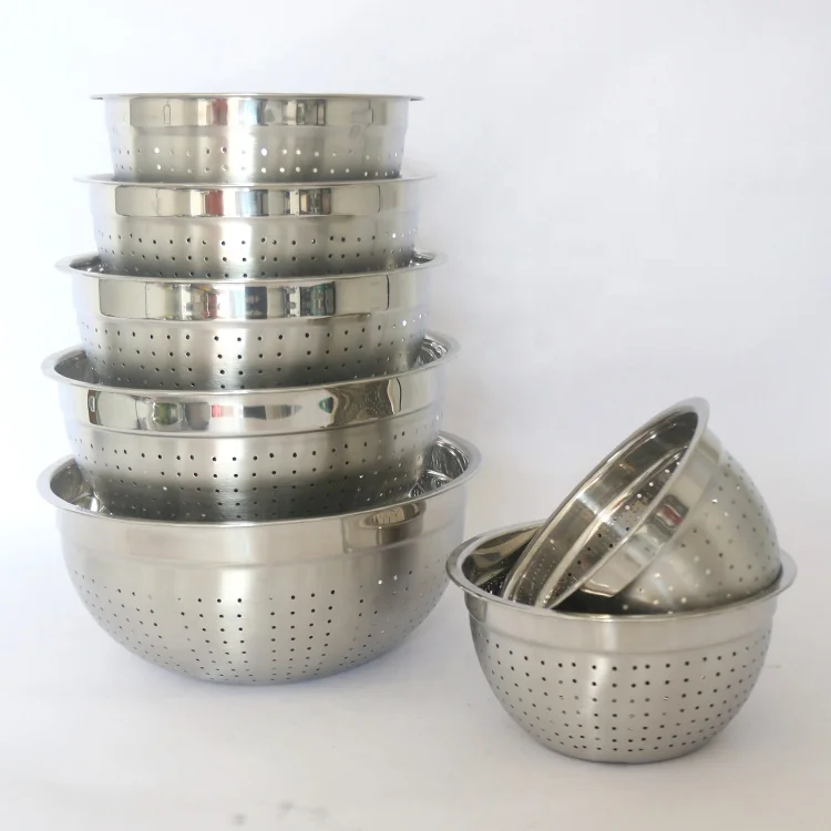 

Hot sale DDP price self-draining base stainless steel kitchen sink colander set for fruit and vegetables, Turquoise