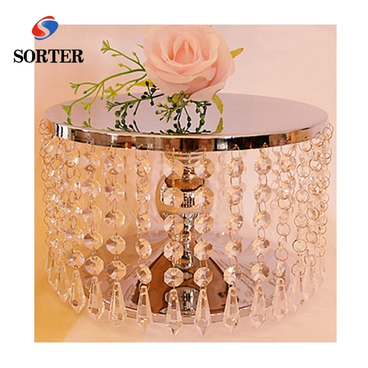 

High quality Crystal Beaded Wedding Cake Stands & Silver Cake Plate Round