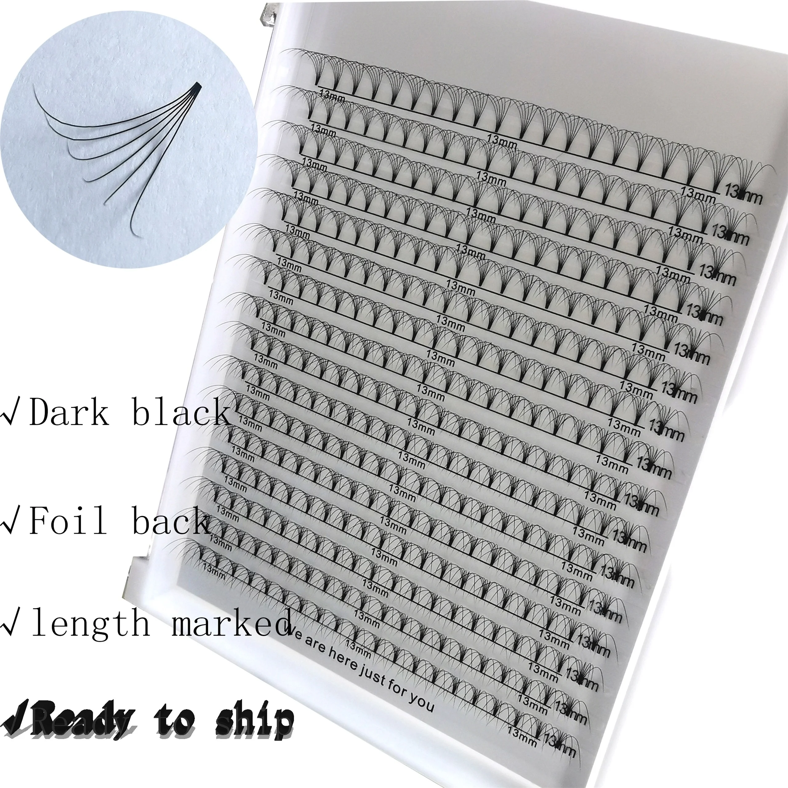 

large tray custom 0.05 0.07 0.1 mm pre made russian volume fans eyelash extensions 2d 3d 4d 5d 6d 7d 8d 9d 10d 20d, Dark black