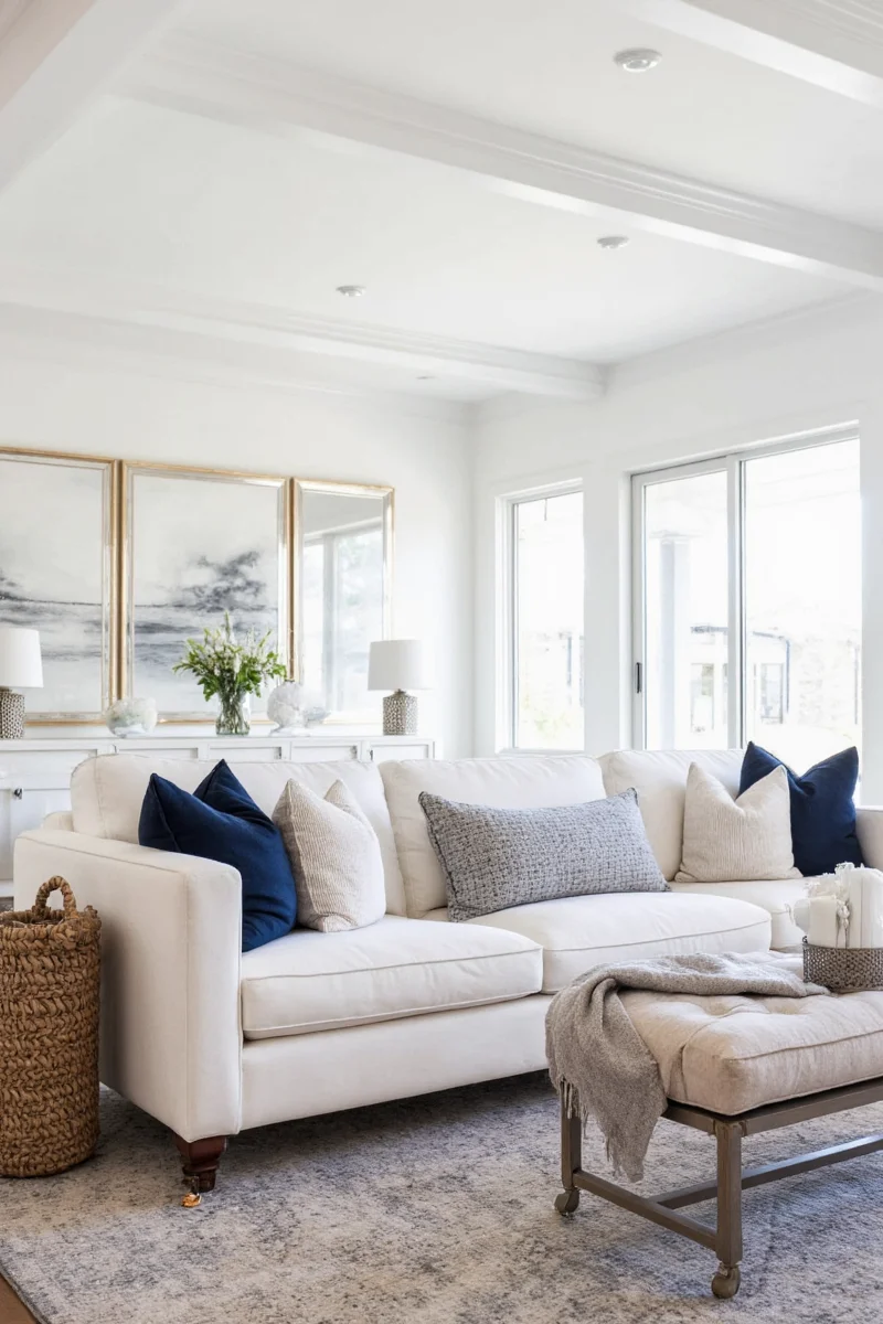 Before and after transformation of white sofa living room