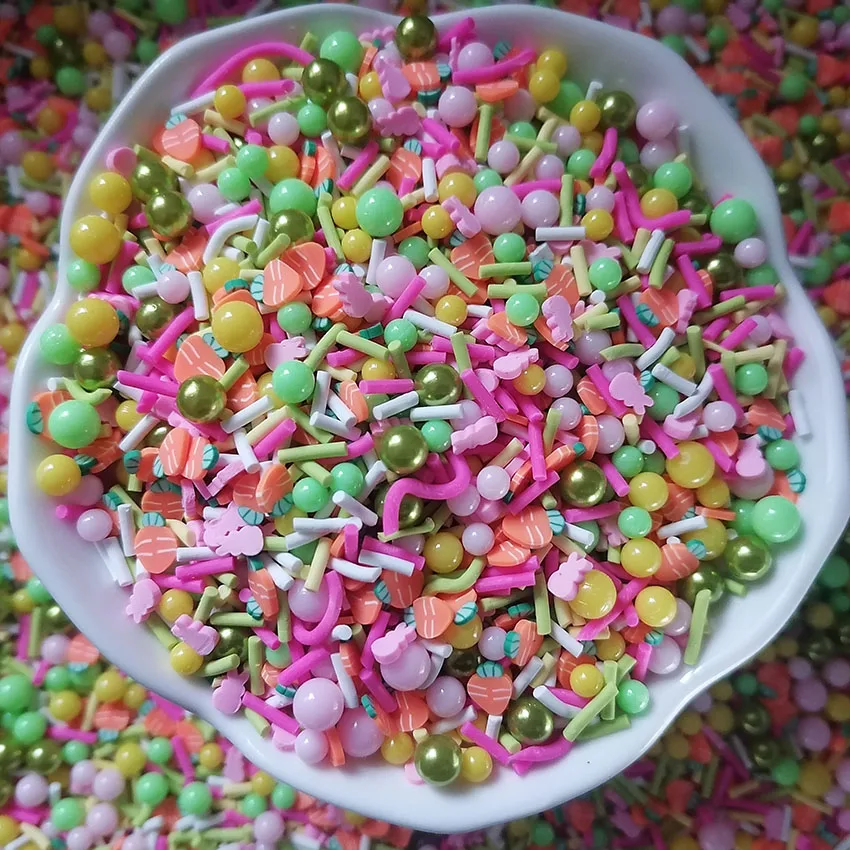 1000g DIY Craft Slime Sprinkles Easter Pink Bunny Carrot Pearl Beads Mix Polymer Clay Sprinkles Slices