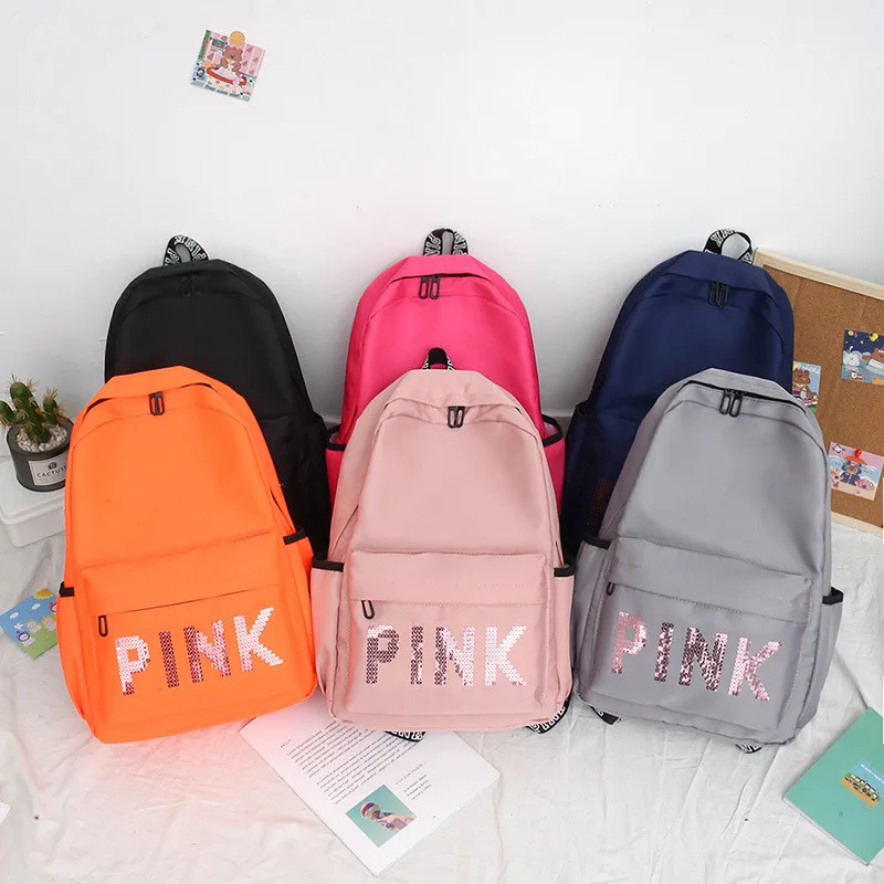 

2021sequin letters waterproof girl school canvas backpacks, 12 colors