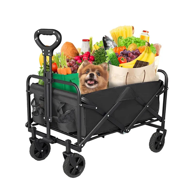 Outdoor Camping Cart With Silent Universal Wheels Cup Holders & Side Pockets Adjustable Handle for Camping Garden Picnic