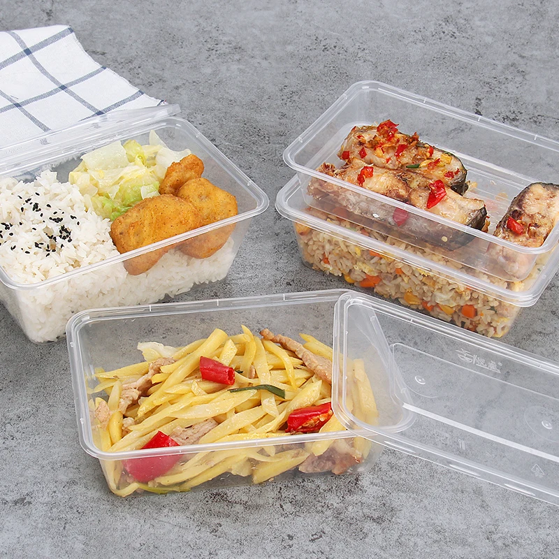

economical 500ml disposable microwavable rectangular food take-out containers takeaway packaging meal box with lid, Clear/black/white