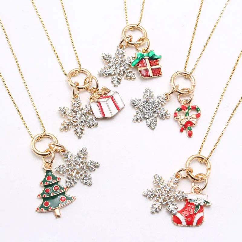 

RTS Silver snowflake Christmas pendant plated gloden chain cute girls necklace kids jewelry, As picture show
