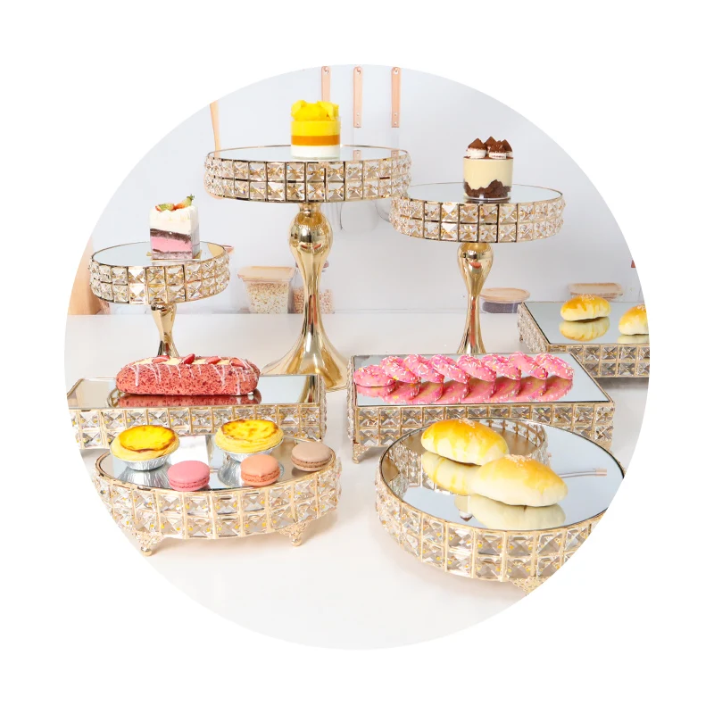 

DUMO Dessert Stand Display For Wedding Decorating Gold With Crystal Mirror Face Cake Stand Set Wedding