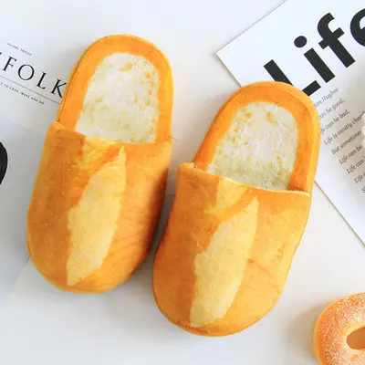 

plush bread slipper for woman Creative simulation of bread slippers bread funny Plush Warm Slippers, As picture