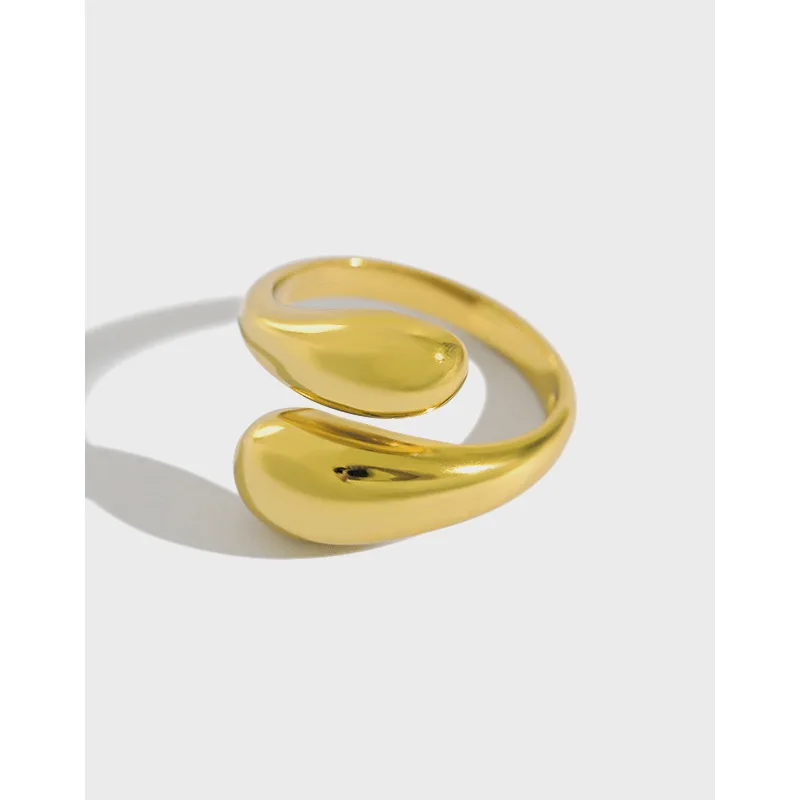

New Fashion Silver Jewelry Simple wide smooth water drop opening female ring Gold plated 925 Sterling Silver Ring