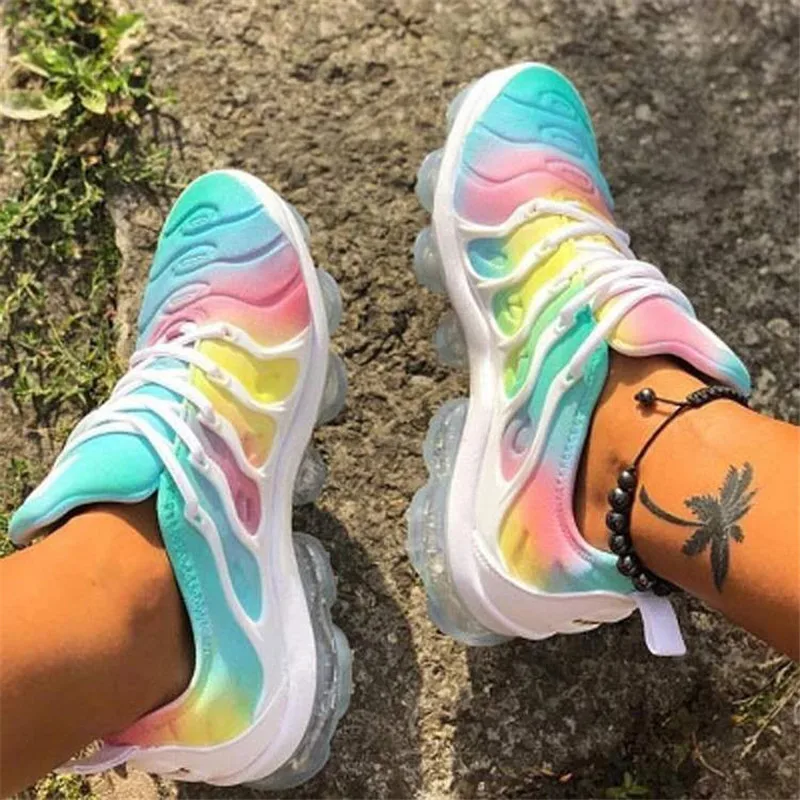 

SP-013 hot selling rainbow tie dye print soft transparent PVC running shoes sport shoes wholesale ladies casual sneaker, Picture show