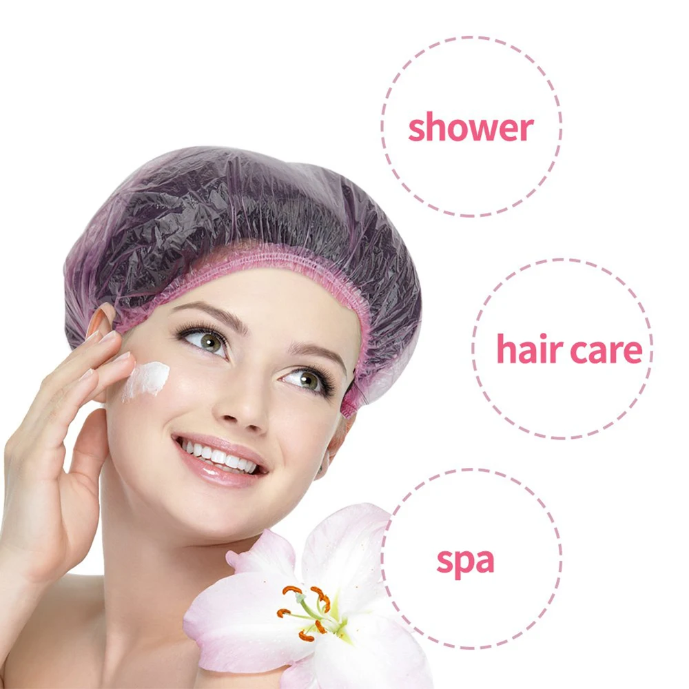 Disposable plastic bathing shower cap