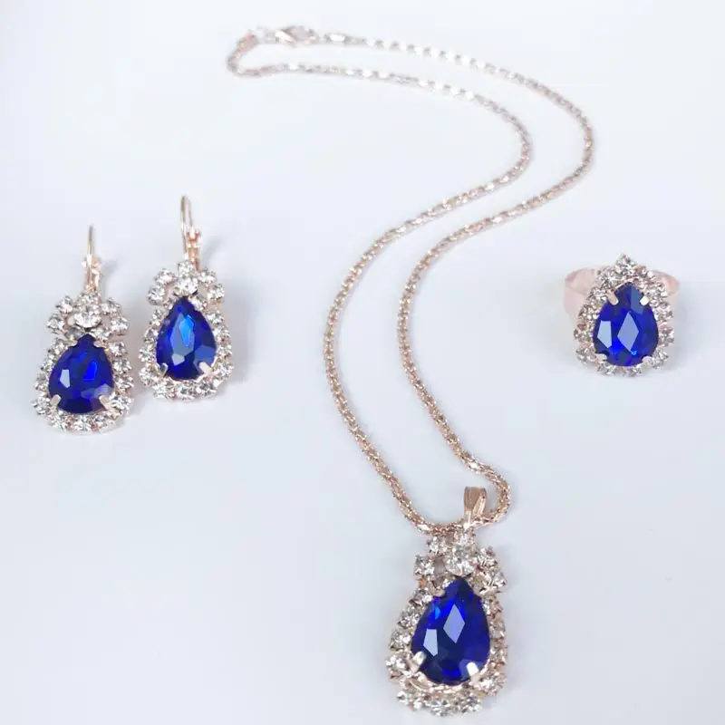 

High Quality Dubai Luxury Jewelry Diamond Ring Gemstone Crystal Earrings Necklace Sets Jewellery, As picture