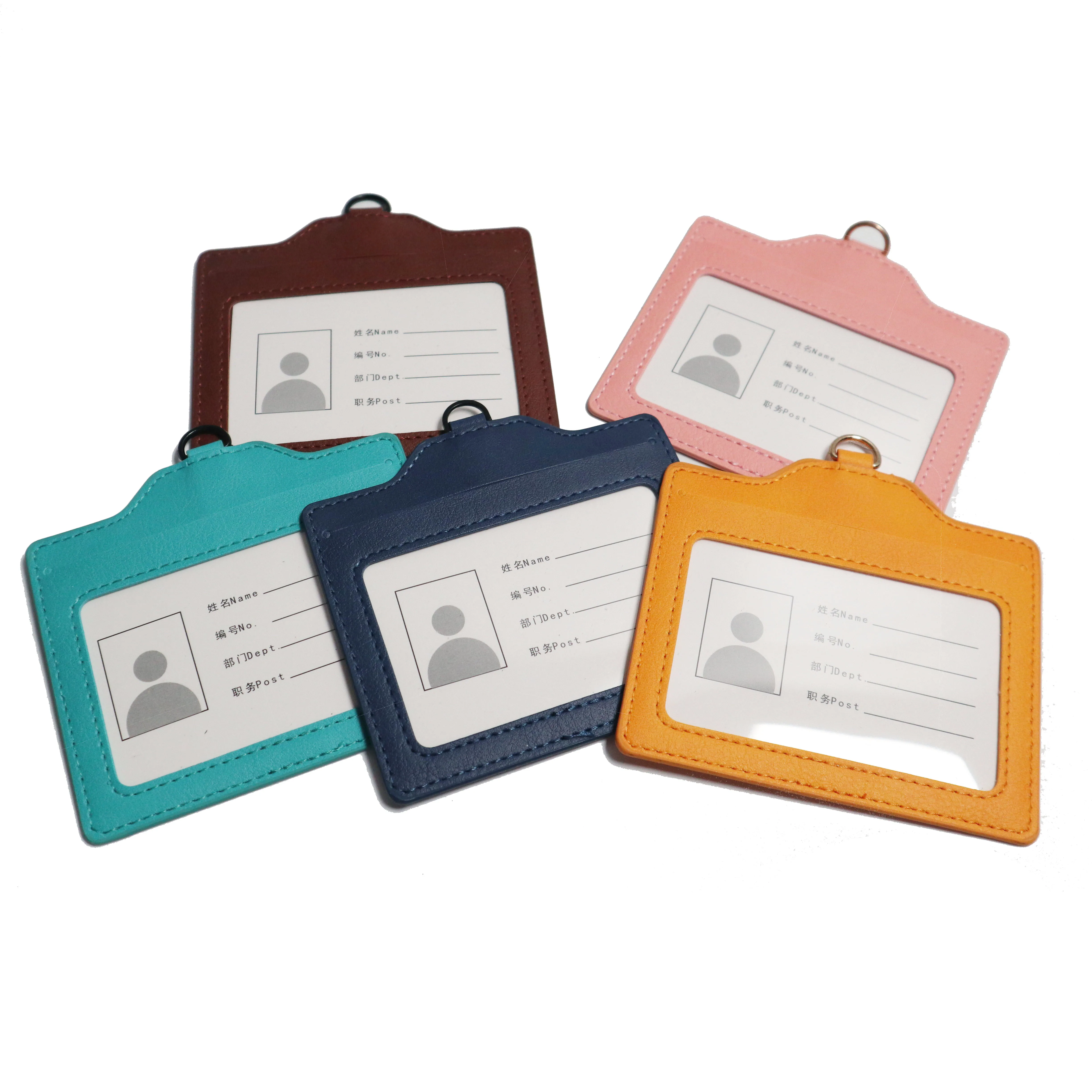 

100% Genuine saffiano leather lanyard work ID card holder with long strap