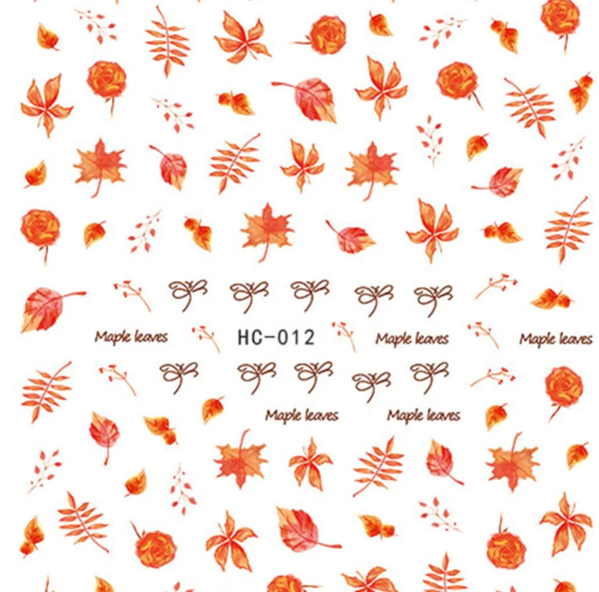 

HC012-027 Adhesive Nail Sticker Eco-friendly Nail Art Sticker Autumn Maple Leaf Halloween Nail Art Sticker