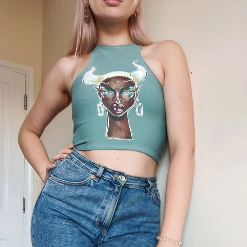 

2020 Hot Sales Off Shoulder Print Bodycon Lady Club Tank Tios Women Crop Top Women Summer Tank Top