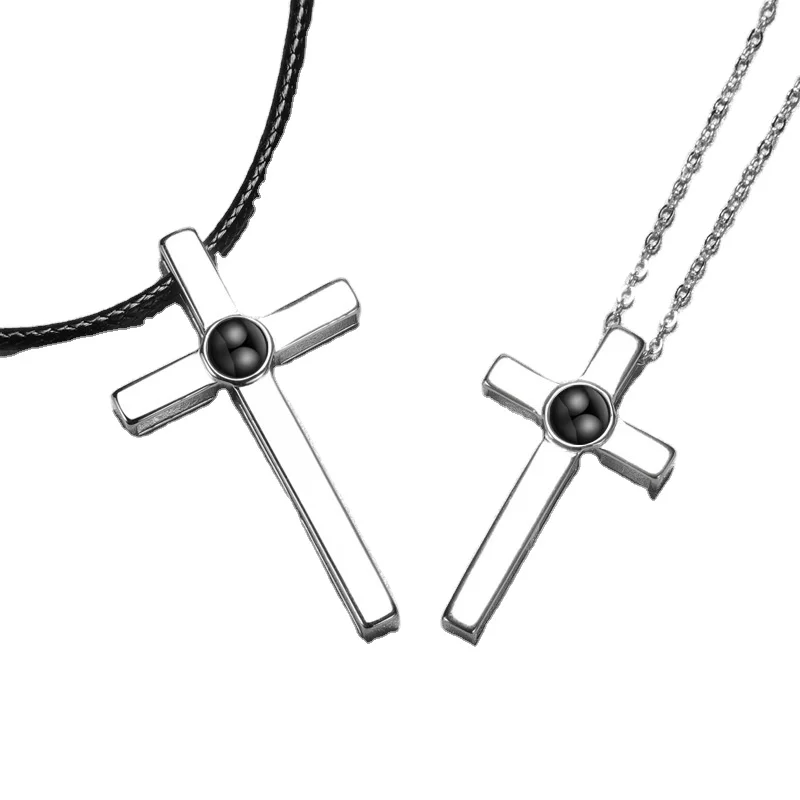 

S925 Sterling Silver Cross Projection Couple Necklace A Pair Of Men And Women Trendy Jesus CrossBorder Christmas