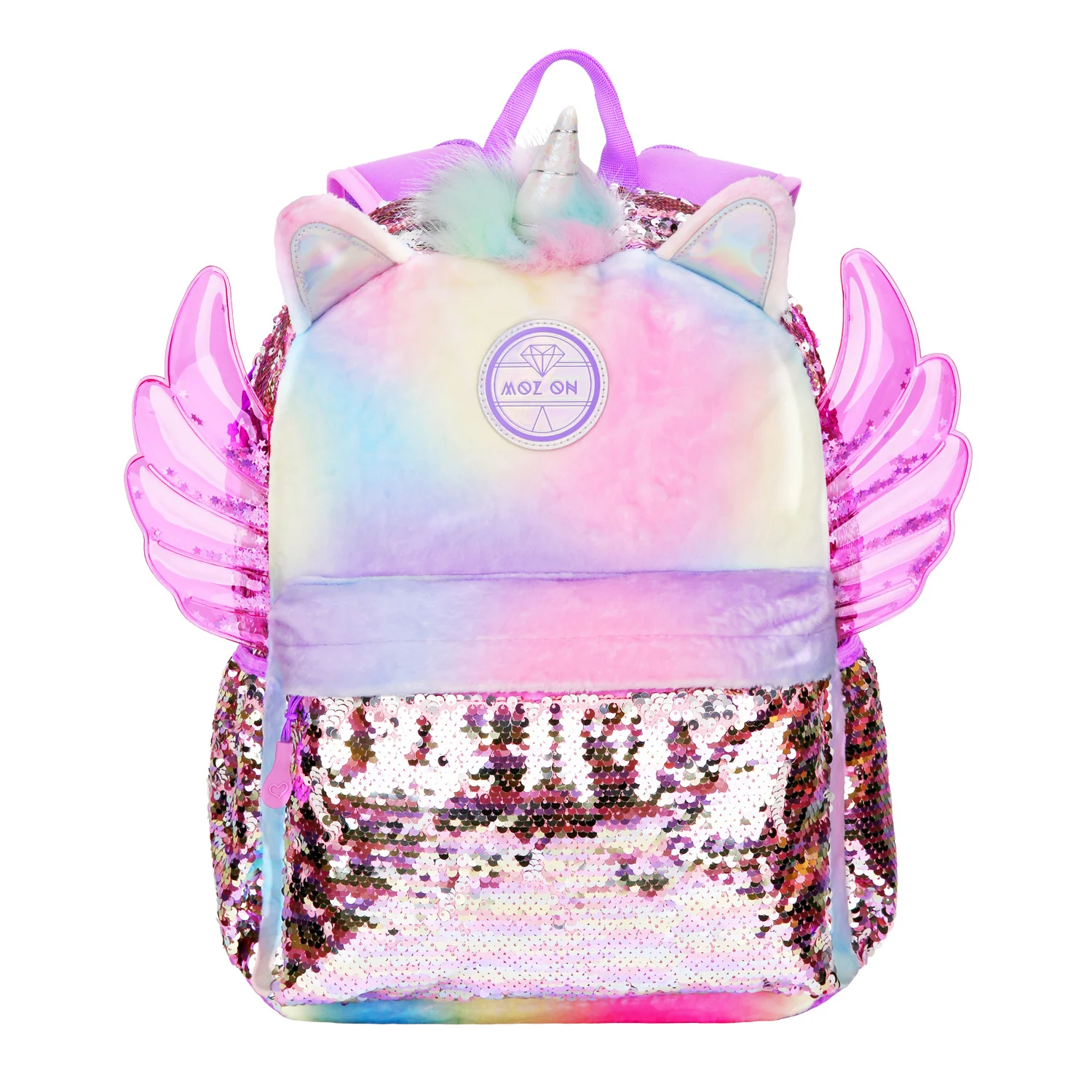 

Girls Backpack,Glitter Sequin Kids School Bags, Wing Backpack for Children Plush Fabrics Travel Casual Bag Pink