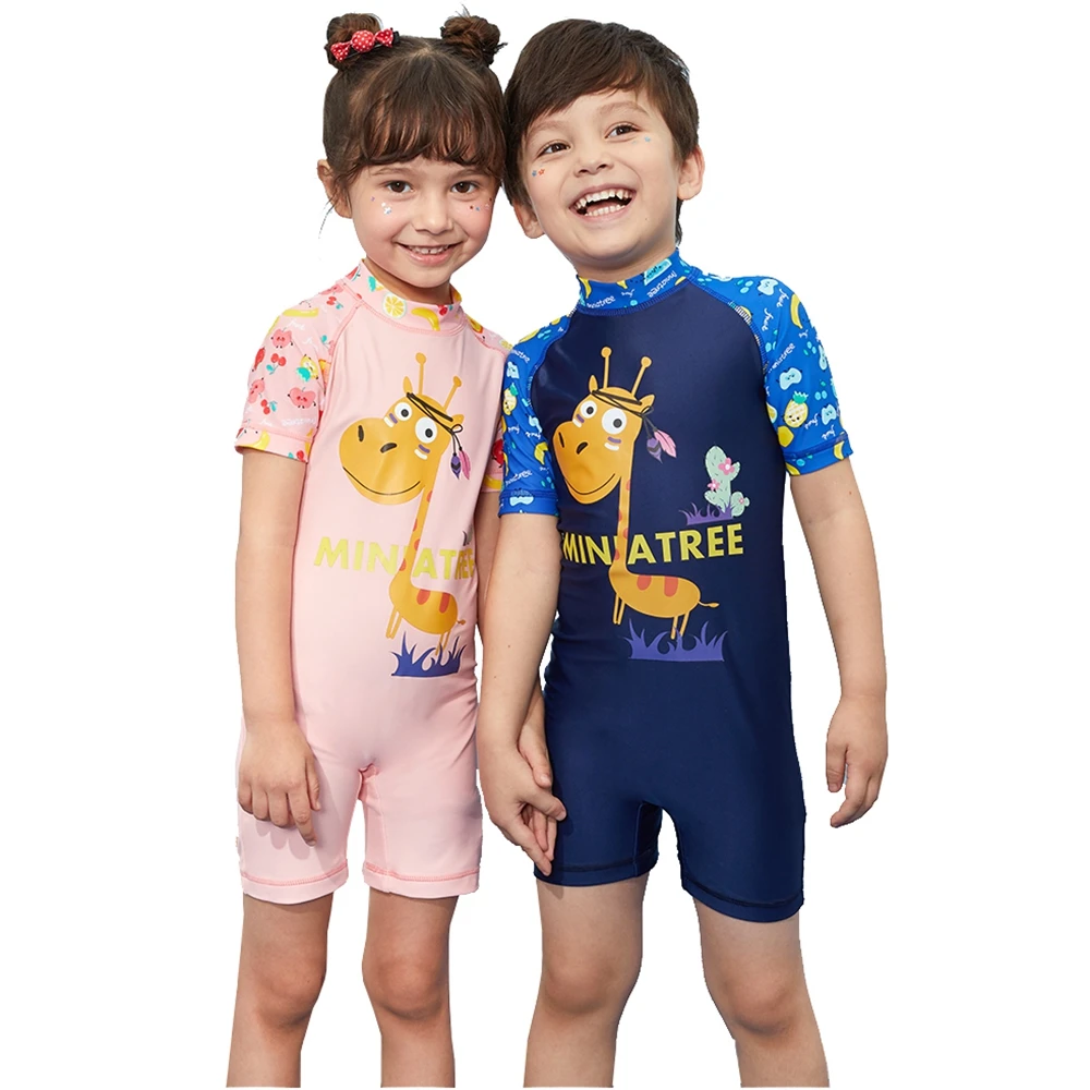 

Miniatree Hot Boy and Girl Swimwear Cartoon Children Swimsuits Short Sleeve Beach suit One Piece Swimwear Zipper Kids Swimsuits, Blue
