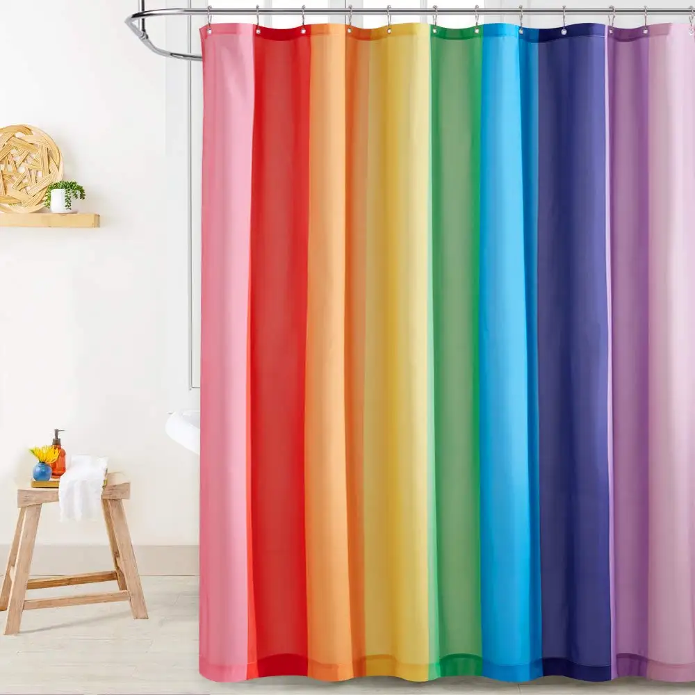 

Colorful Rainbow Polyester Fabric Bath Curtain Anti-Mildew Waterproof Shower Curtains for Wet Room and Bathroom