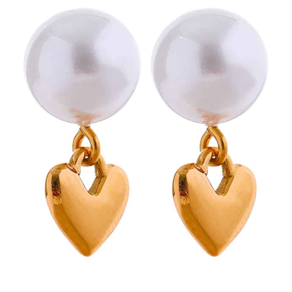 

JINYOU 2819 Elegant Imitation Pearls Stainless Steel Heart Love Drop Earrings for Women Gold Silver Color Korean Charm Jewelry