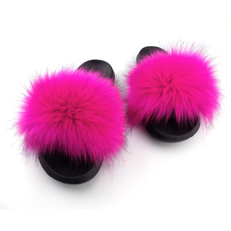 

2021 Regular fur slides High Quality Fluffy Big Furry faux fox fur slippers Home Shoes Sandals Fur Slippers, 18colors