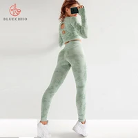 

2 Pieces Camouflage Yoga Set Women Seamless Fitness Sports Shirt Moisture Wicking GYM leggings Workout Pants Fitness Suits