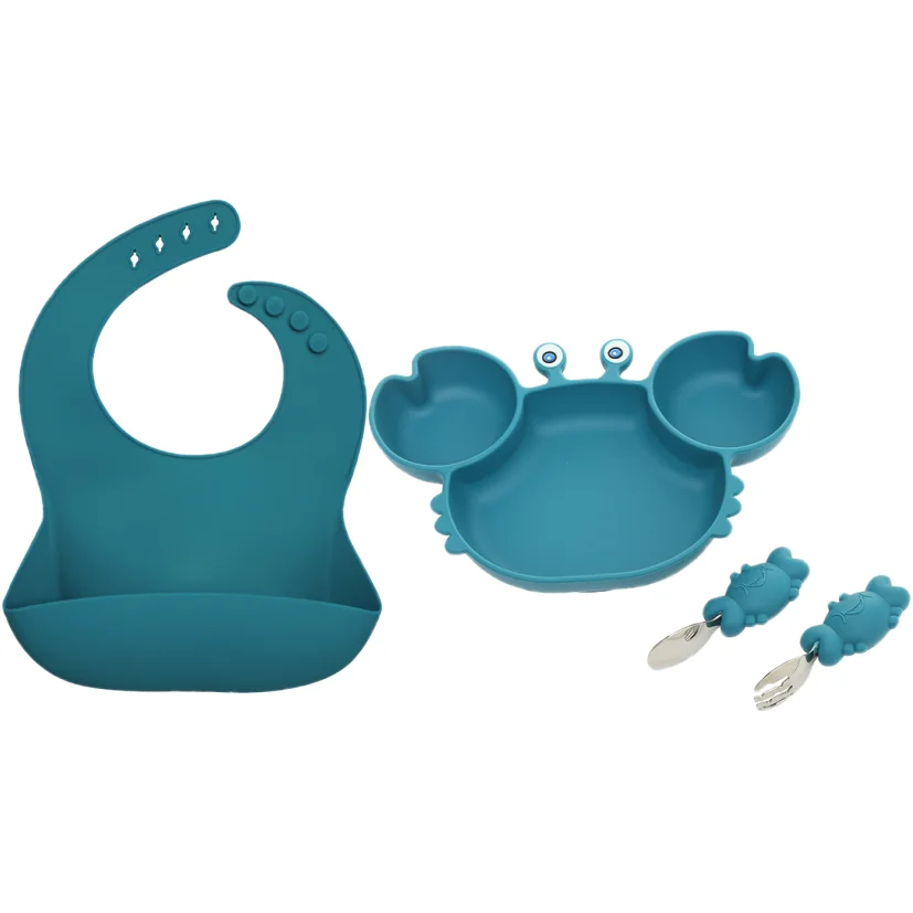

DDP Crab Shape Silicone Plate Infant Bebe Divided Plato BPA Free Microwave Dishwasher Safe Feeding Set With Spoon Bib Kit