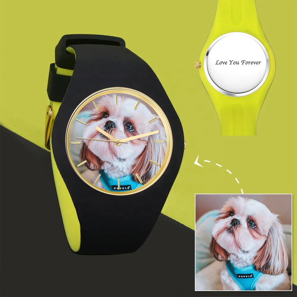 

41mm Customized Watch Face Engraved Photo Silicone Strap Watch Contrast Color Waterproof Unisex Watches For Couple