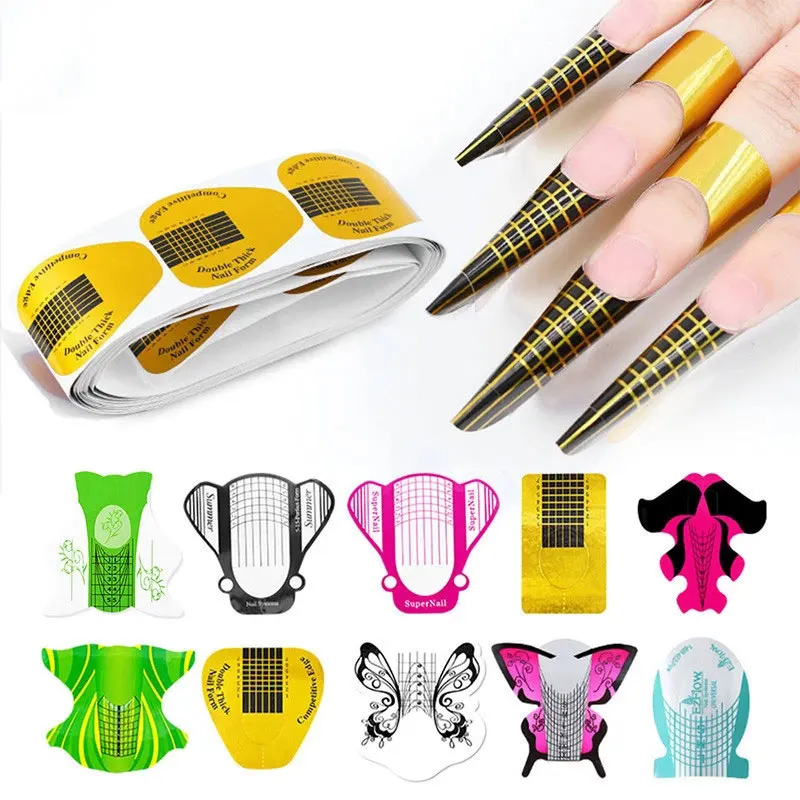 

Fashion 100pcs/lot Colorful Nail Form With Bee Butterfly Shapes for Acrylic Nail Art Extension Paper Tray Manicure Salon Tools