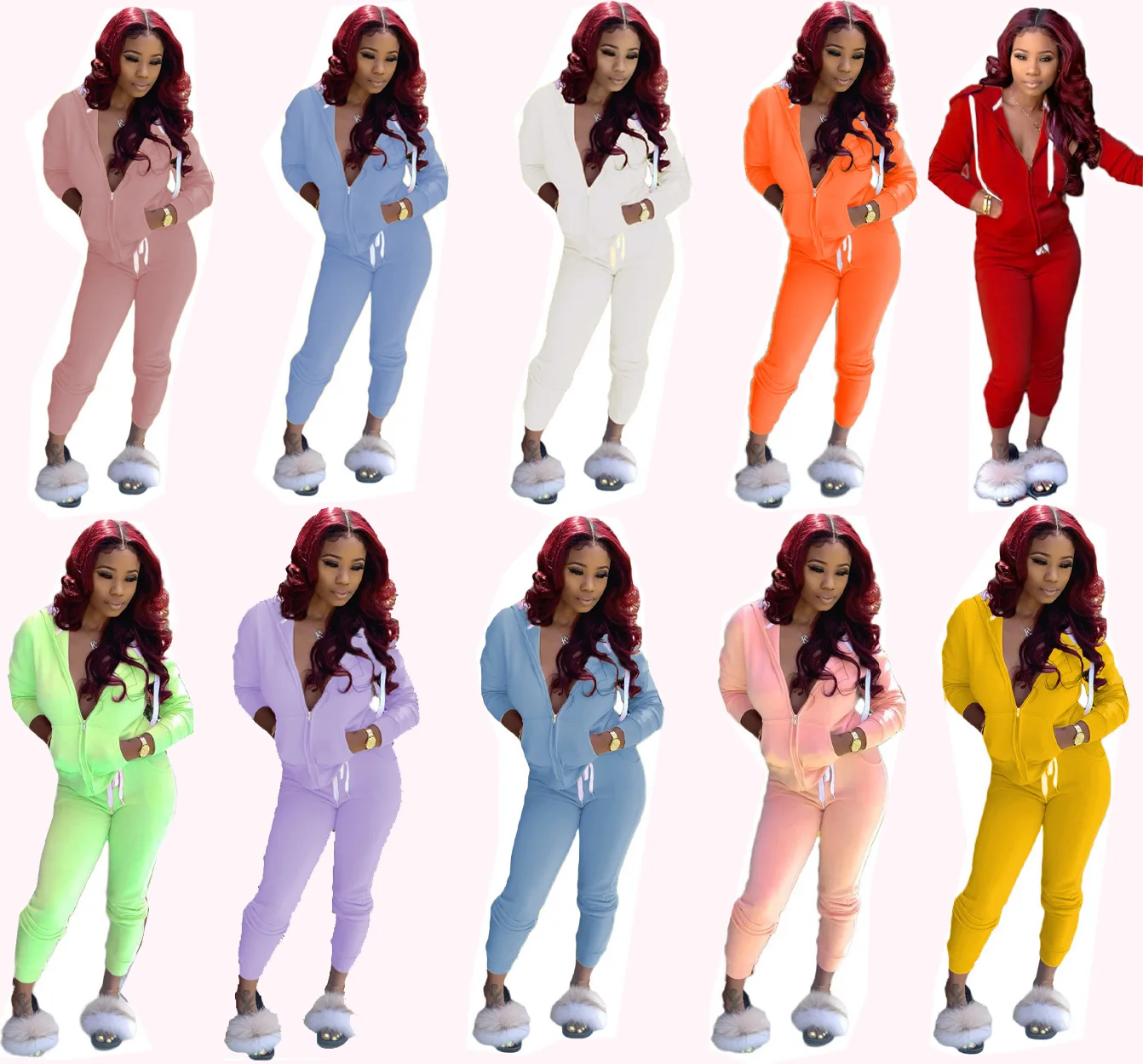 

2021 custom logo sweat suit Wear Women Fall Clothing 2 Piece Pants Set Ladies women joggers sweatsuits, Picture color