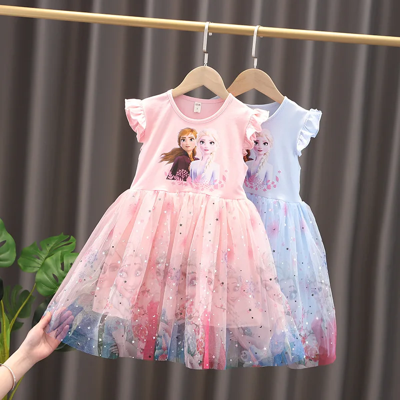 

7 Years Girls Clothes Baby Childen Clothes Ice Princess Dress Summer Party Dresses Elegant