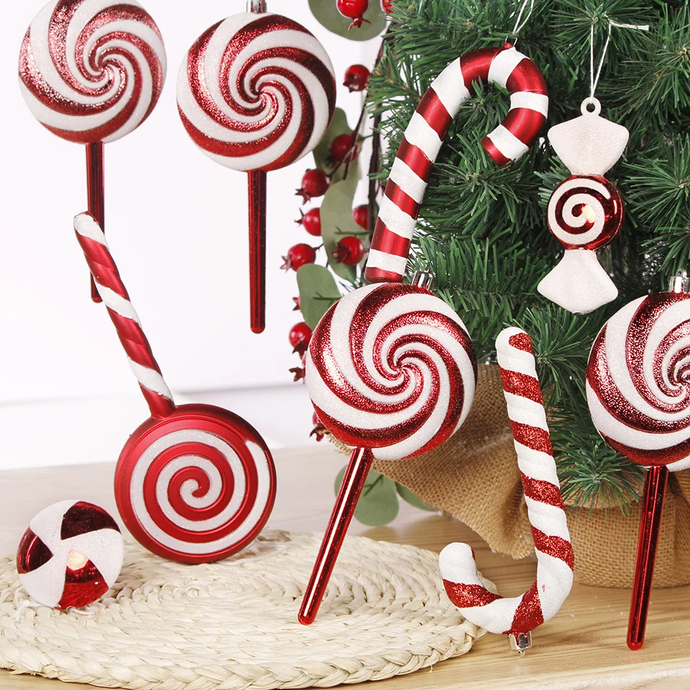 

KG Xmas Decorations In Stock Decoraciones navidenas Noel Christmas Ornament Set Plastic Christmas Candy Cane Lollipop Decoration