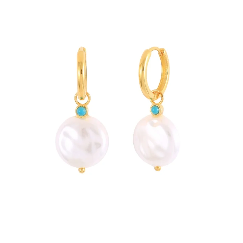 Classic Delicate Earrings Pearl Dangle 925 sterling silver Gold plated Baroque Pearl Hoop Earrings for women