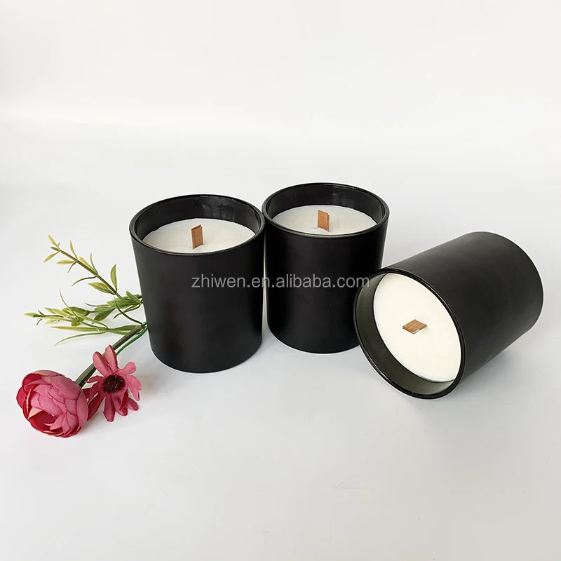 Matte Black Candle Jar,Candle Jars With Wooden Lids,Black Candle Jars