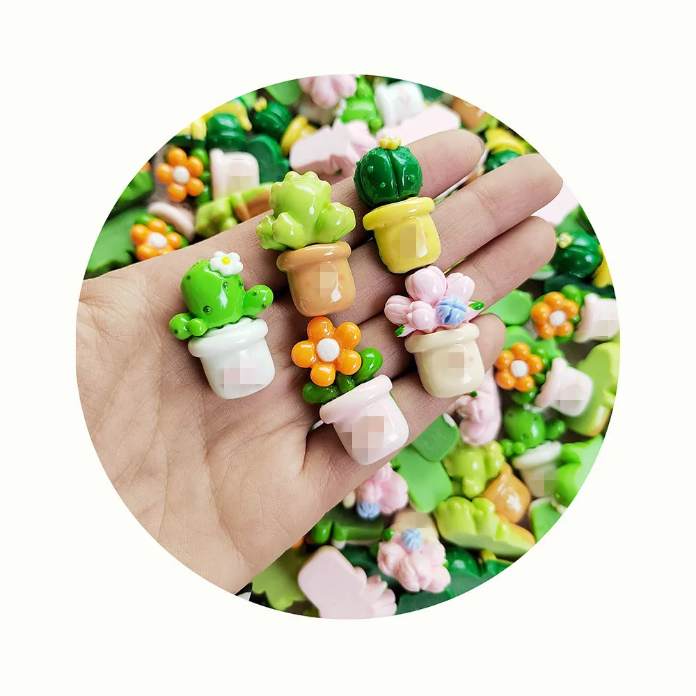 Kawaii Cartoon Flower Cactus Cabochon Resin for Jewelry Making DIY Earrings Pendants Accessories Doll House Craft Deco